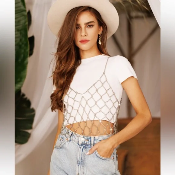 Finishing Touch! Crystal Beaded Net Cover Up Top - Picture 2 of 9